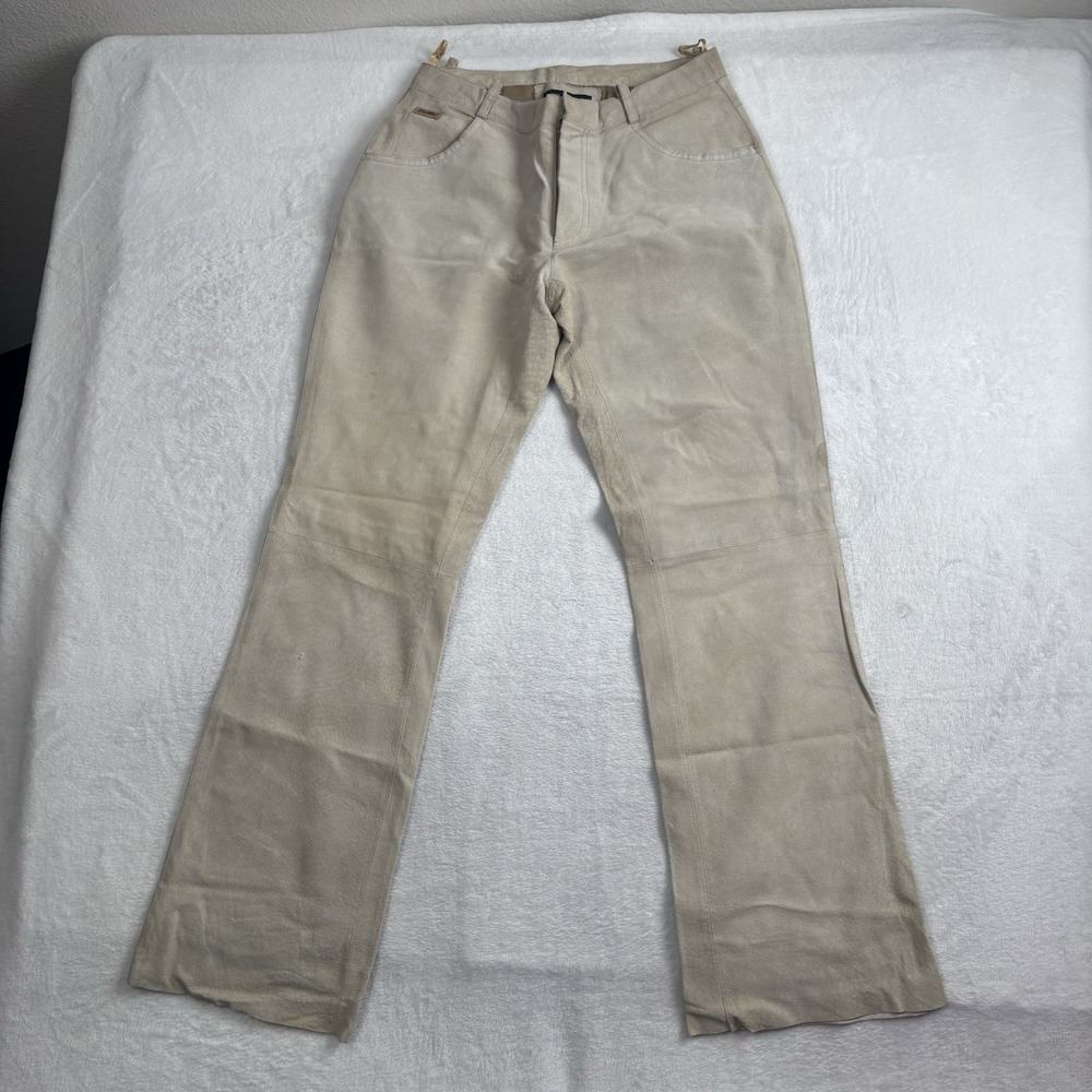 VTG Fubu Leather Pants Beige Women's Size 7 26" Waist‎ x 31" Inseam